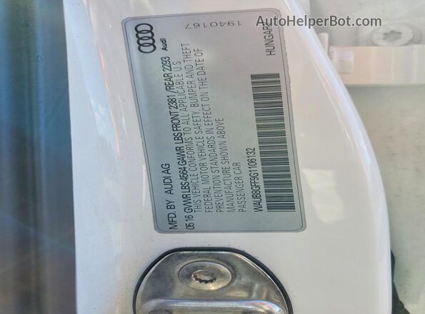 WAUB8GFF9G1106132 2016 AUDI A3 White 