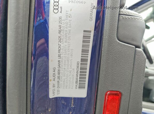 WAUBBAF4XMA036083 2021 AUDI A4 Blue VIN կոդի պիտակի տեսք