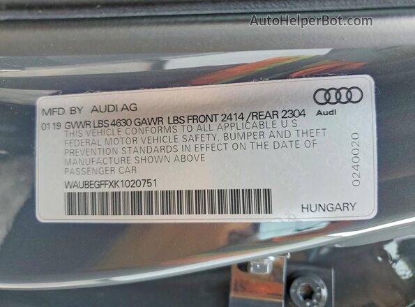 WAUBEGFFXK1020751 2019 AUDI A3 Gray Engine compartment view