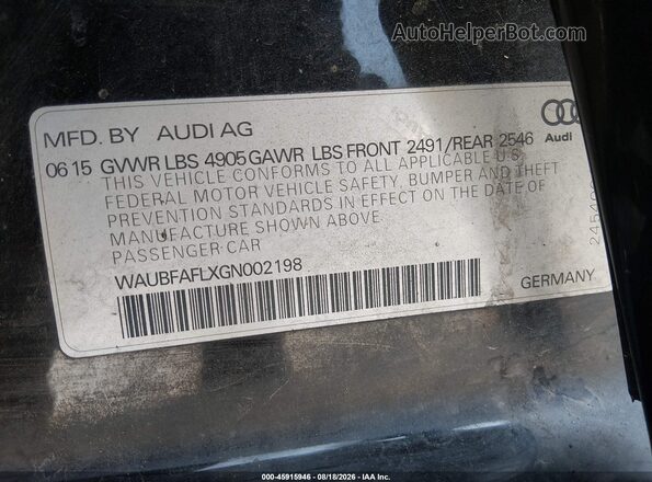 WAUBFAFLXGN002198 2016 AUDI A4 Черный Вид подкапотного пространства