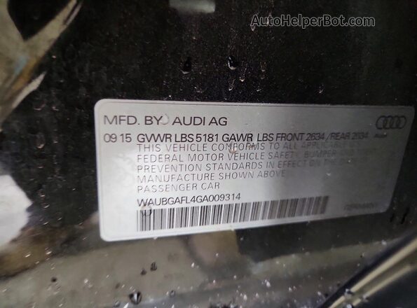 WAUBGAFL4GA009314 2016 AUDI S4 Black 