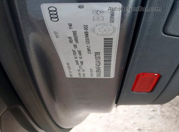 WAUBNAF43JA100788 2018 AUDI A4 Gray VIN sticker view