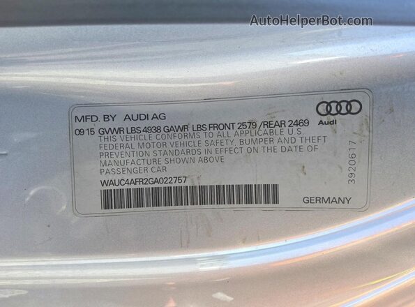 WAUC4AFR2GA022757 2016 AUDI S5 Silver Vista del compartimento del motor