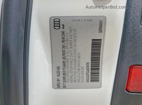 WAUC4CF52JA039705 2018 AUDI S5 White Սալոնի 360 աստիճան տեսք