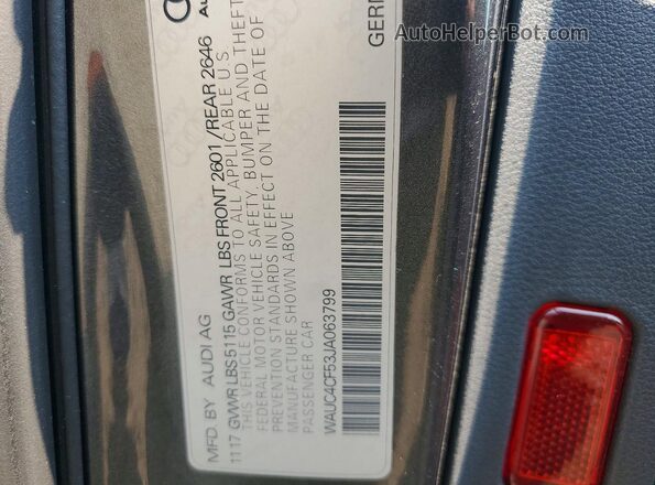 WAUC4CF53JA063799 2018 AUDI S5 Серый Вид наклейки с VIN-кодом
