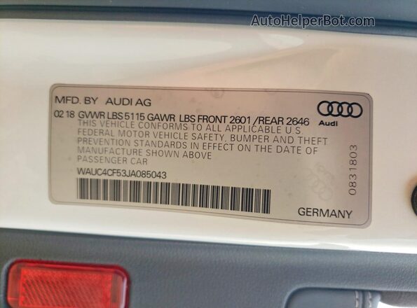 WAUC4CF53JA085043 2018 AUDI S5 Белый Вид подкапотного пространства