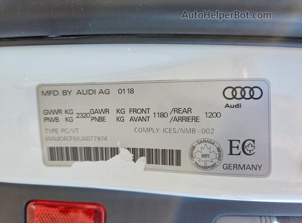 WAUC4CF5XJA077974 2018 AUDI S5 White Engine compartment view