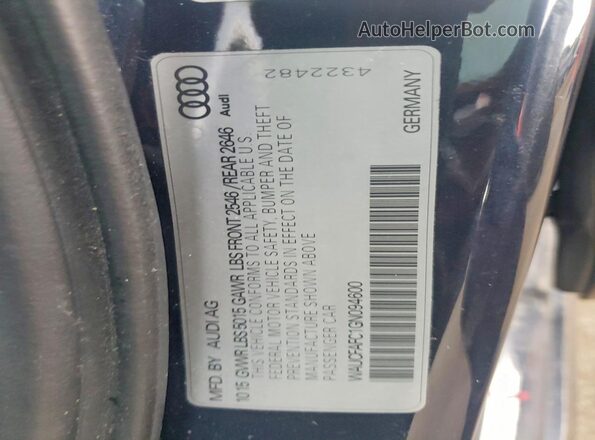 WAUCFAFC1GN094600 2016 AUDI A6 Blue Вид наклейки з VIN-кодом