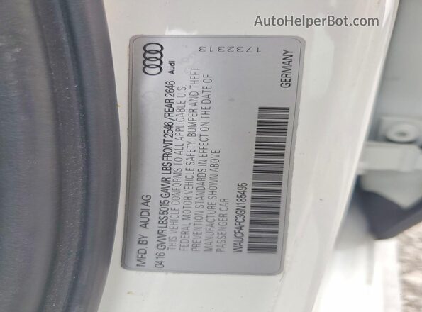 WAUCFAFC3GN185495 2016 AUDI A6 White Widok naklejki z numerem VIN
