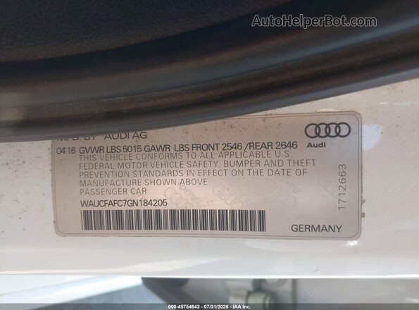 WAUCFAFC7GN184205 2016 AUDI A6 White Engine compartment view