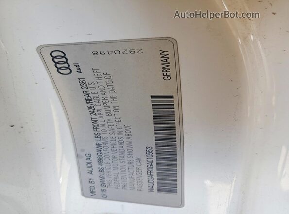 WAUD2AFR0GA010553 2016 AUDI A5 White Вид підкапотного простору