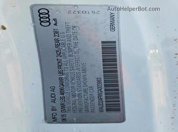 WAUD2AFR6GA003963 2016 AUDI A5 White Շարժիչի բաժամունքի տեսք