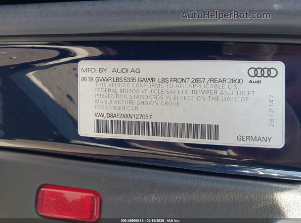WAUD8AF2XKN127057 2019 AUDI A6 Blue Engine compartment view