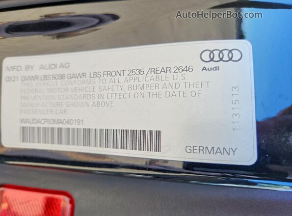 WAUDACF50MA040191 2021 AUDI A5 Black Շարժիչի բաժամունքի տեսք