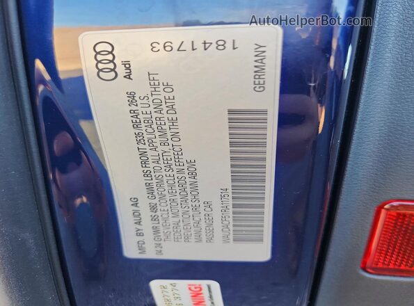 WAUDACF51RA117514 2024 AUDI A5 Blue Widok naklejki z numerem VIN