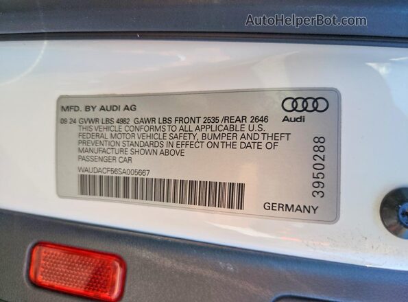 WAUDACF56SA005667 2025 AUDI A5 White VIN կոդի պիտակի տեսք