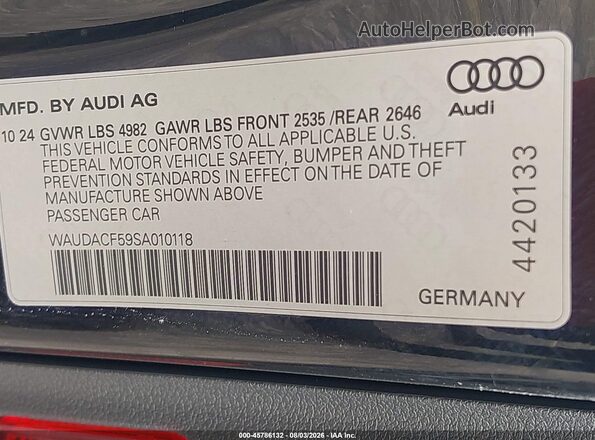 WAUDACF59SA010118 2025 AUDI OTHER Black Widok komory silnika