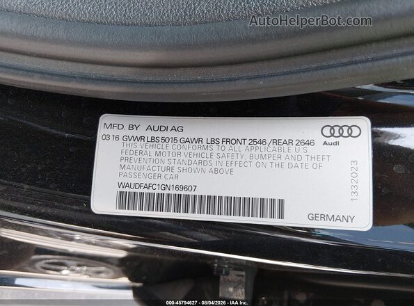 WAUDFAFC1GN169607 2016 AUDI A6 Black Widok komory silnika