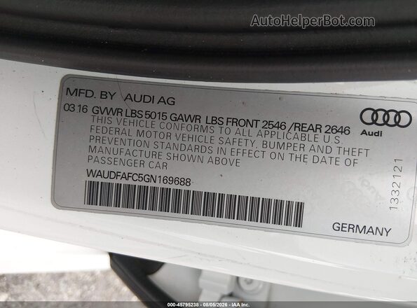 WAUDFAFC5GN169688 2016 AUDI A6 White Vista del compartimento del motor