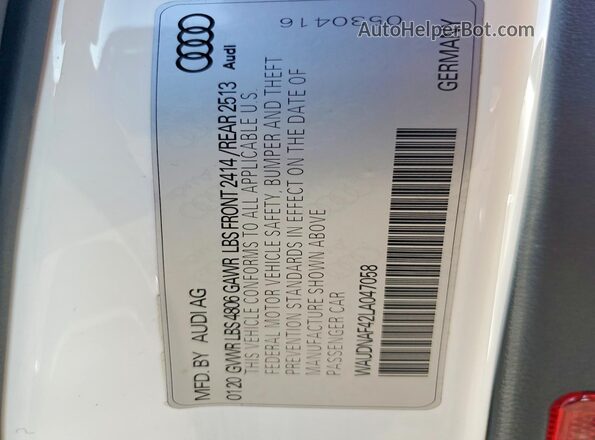 WAUDNAF42LA047058 2020 AUDI A4 White VIN կոդի պիտակի տեսք