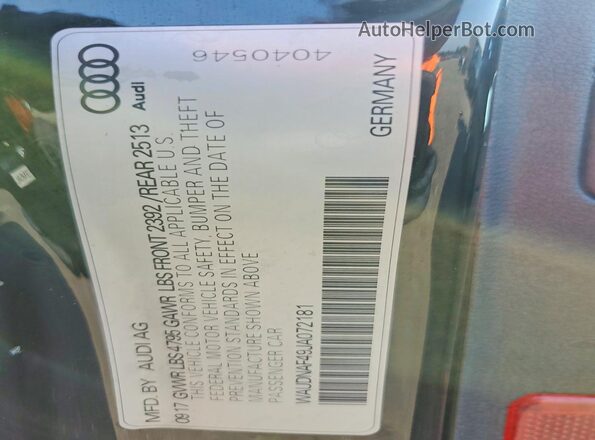 WAUDNAF49JA072181 2018 AUDI A4 Black ძრავის განყოფილების ხედი