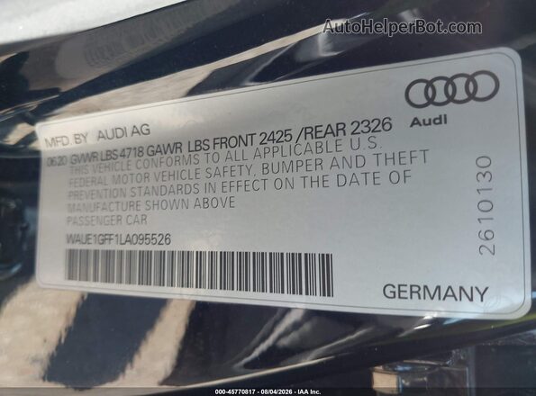 WAUE1GFF1LA095526 2020 AUDI S3 Black Вид підкапотного простору