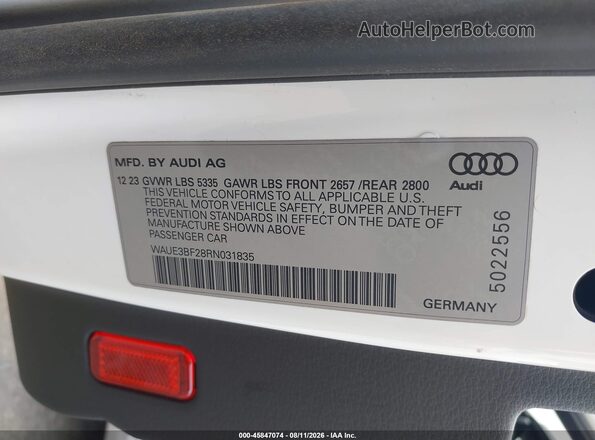 WAUE3BF28RN031835 2024 AUDI A6 White Вид підкапотного простору