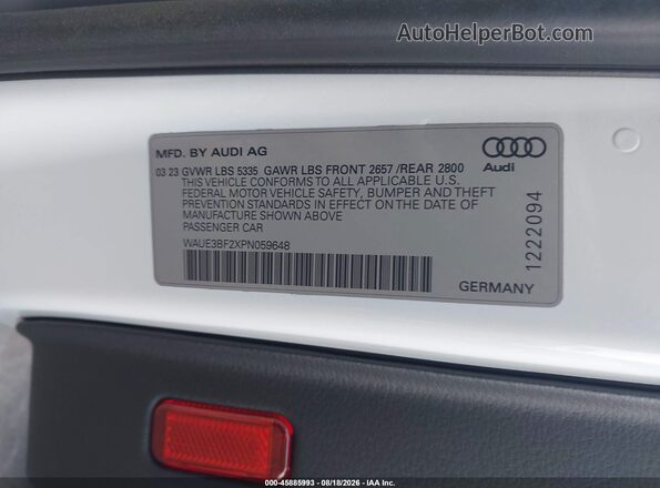 WAUE3BF2XPN059648 2023 AUDI A6 White Widok komory silnika