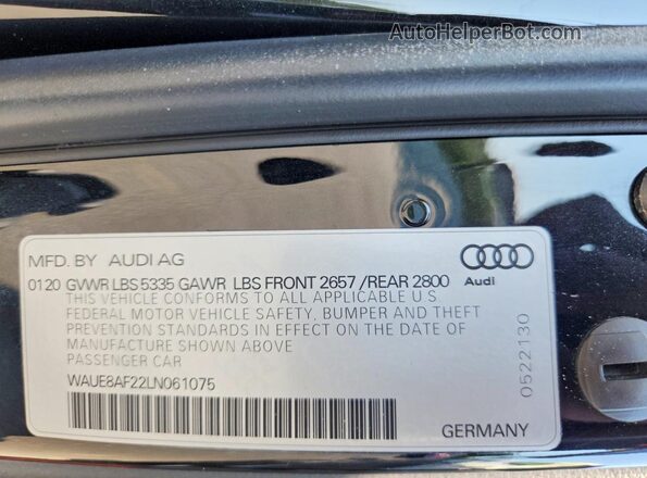 WAUE8AF22LN061075 2020 AUDI A6 Black Vista del compartimento del motor