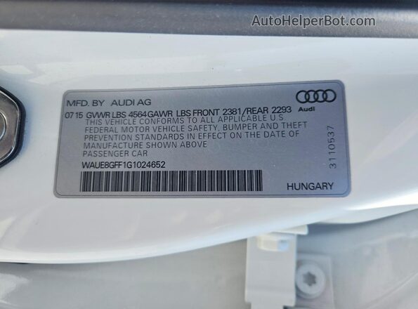 WAUE8GFF1G1024652 2016 AUDI A3 White Engine compartment view