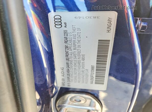WAUE8GFF7G1036661 2016 AUDI A3 Blue Widok naklejki z numerem VIN
