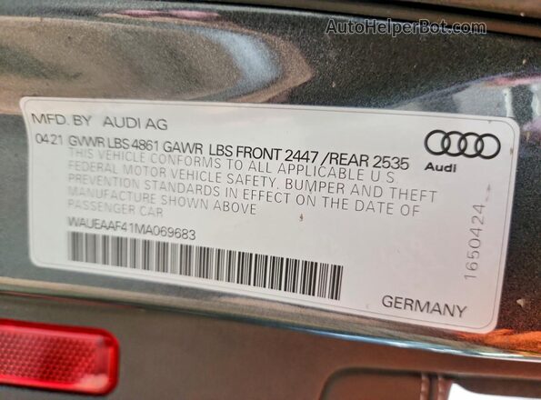 WAUEAAF41MA069683 2021 AUDI A4 Gray Vista del compartimento del motor