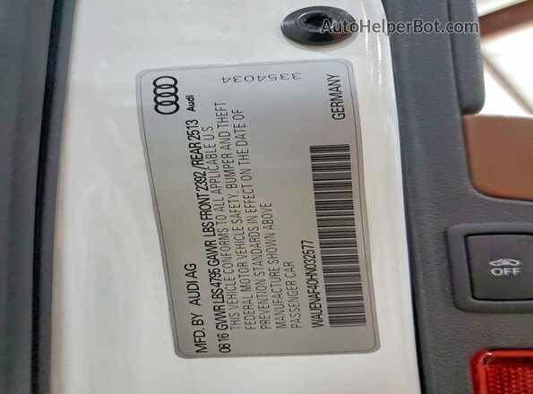 WAUENAF40HN032577 2017 AUDI A4 White Вид підкапотного простору