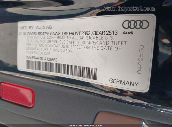 WAUENAF40JA125953 2018 AUDI A4 Black Engine compartment view