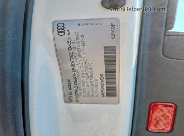 WAUENAF40KA079901 2019 AUDI A4 Белый Вид наклейки с VIN-кодом