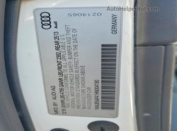 WAUENAF41HN004190 2017 AUDI A4 White ძრავის განყოფილების ხედი