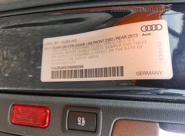 WAUENAF41HN068388 2017 AUDI A4 Blue ძრავის განყოფილების ხედი