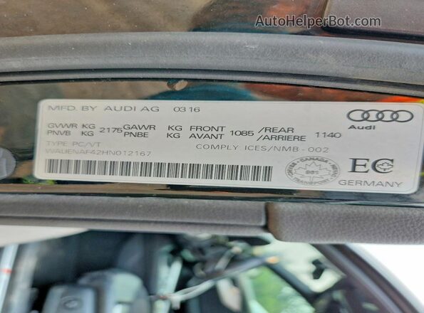 WAUENAF42HN012167 2017 AUDI A4 Black Vista de la etiqueta del VIN