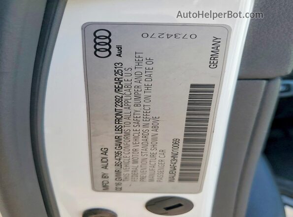 WAUENAF43HN010069 2017 AUDI A4 White Вид підкапотного простору