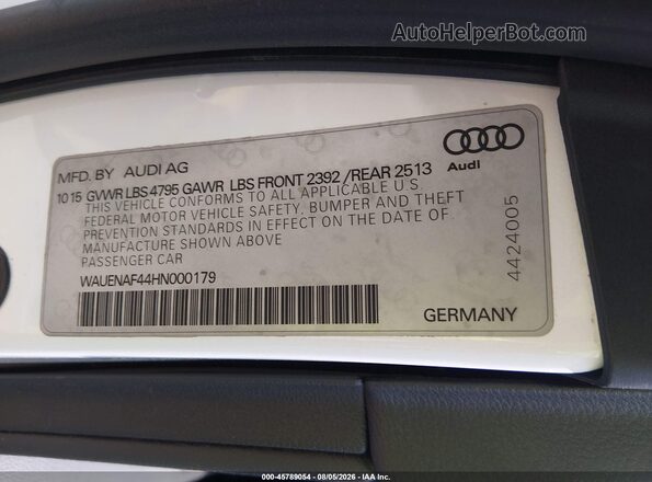 WAUENAF44HN000179 2017 AUDI A4 White Вид підкапотного простору