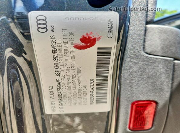 WAUENAF44JA039996 2018 AUDI A4 Black Widok naklejki z numerem VIN