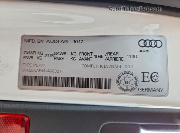 WAUENAF44JA083271 2018 AUDI A4 White Շարժիչի բաժամունքի տեսք