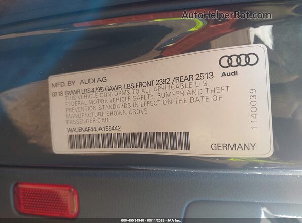 WAUENAF44JA155442 2018 AUDI A4 Black Engine compartment view