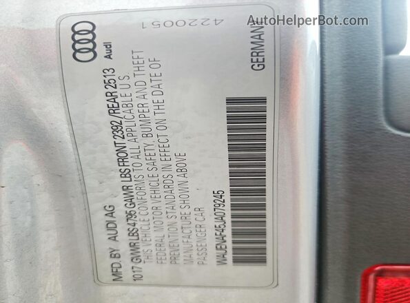 WAUENAF45JA079245 2018 AUDI A4 Silver Շարժիչի բաժամունքի տեսք