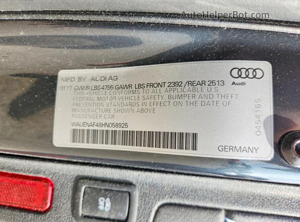 WAUENAF46HN058925 2017 AUDI A4 Gray Вид підкапотного простору