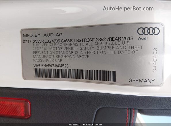 WAUENAF47JA045291 2018 AUDI A4 Белый Вид подкапотного пространства