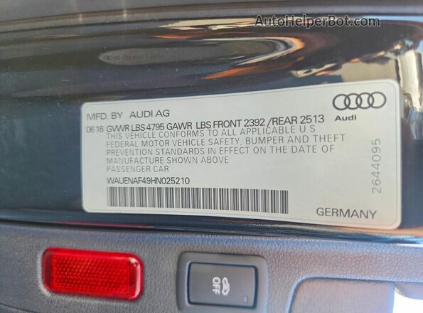 WAUENAF49HN025210 2017 AUDI A4 Black VIN կոդի պիտակի տեսք