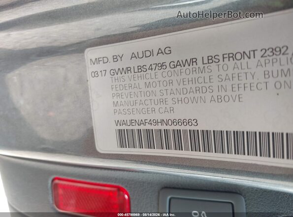 WAUENAF49HN066663 2017 AUDI A4 Серый Вид подкапотного пространства