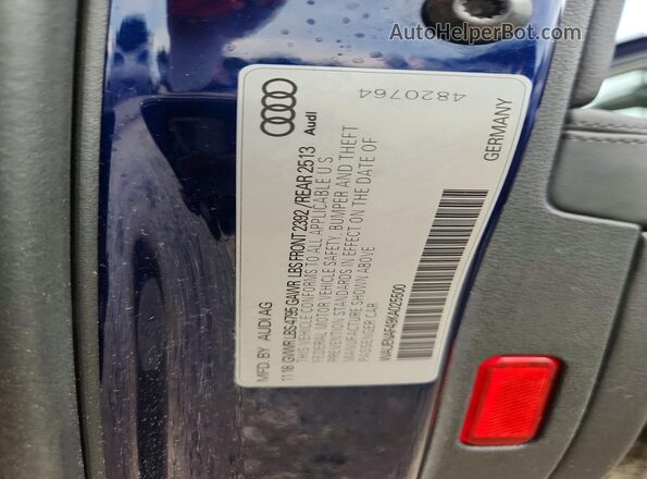 WAUENAF49KA025500 2019 AUDI A4 Blue VIN sticker view