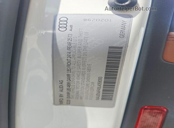 WAUENAF49LA058093 2020 AUDI A4 White ძრავის განყოფილების ხედი